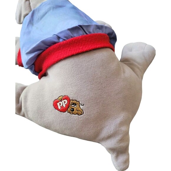 Tonka 1985 Gray Pound Puppy Plush Blue Button Jacket Cute Stuffed Animal  ~8" - Picture 2 of 3